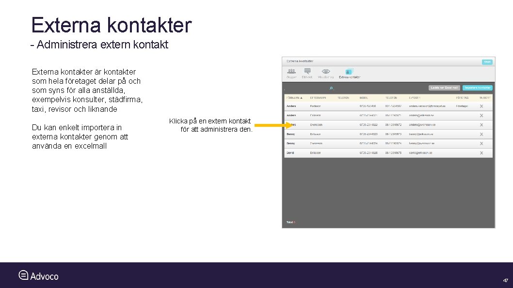 Externa kontakter - Administrera extern kontakt Externa kontakter är kontakter som hela företaget delar