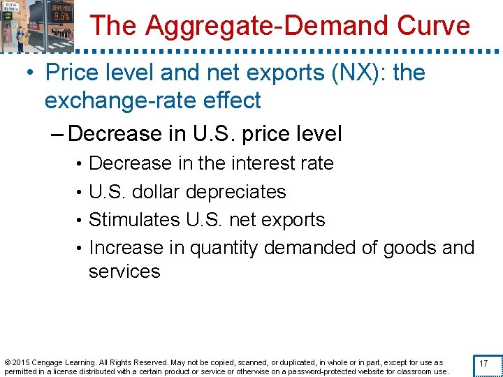 The Aggregate-Demand Curve • Price level and net exports (NX): the exchange-rate effect –