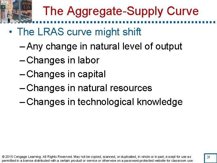 The Aggregate-Supply Curve • The LRAS curve might shift – Any change in natural