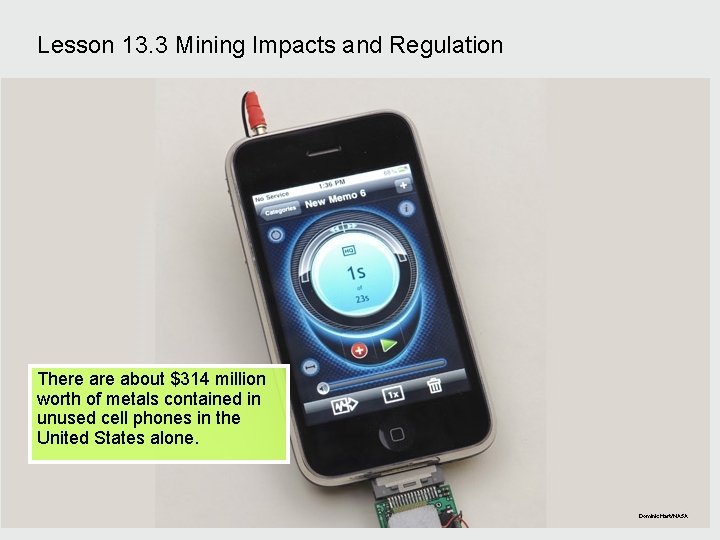 Lesson 13. 3 Mining Impacts and Regulation There about $314 million worth of metals