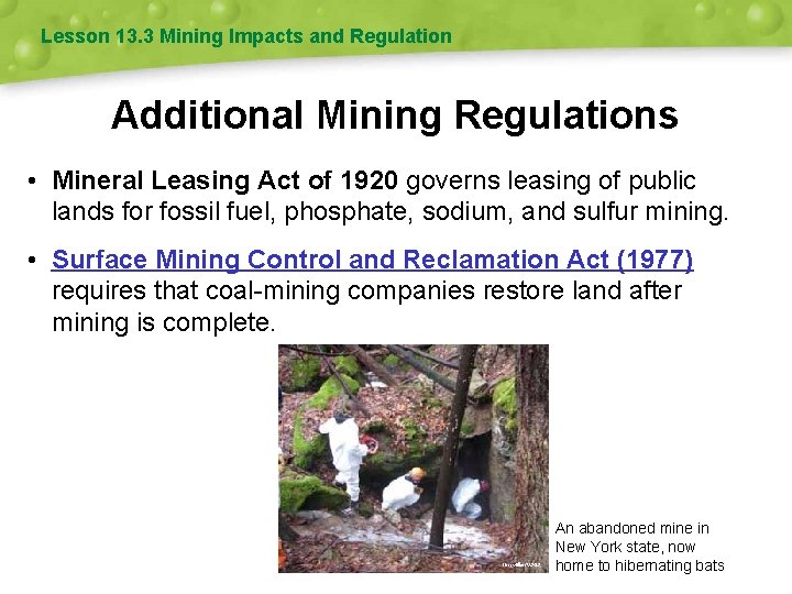 Lesson 13. 3 Mining Impacts and Regulation Additional Mining Regulations • Mineral Leasing Act