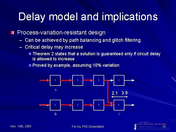 Delay model and implications Process-variation-resistant design – Can be achieved by path balancing and