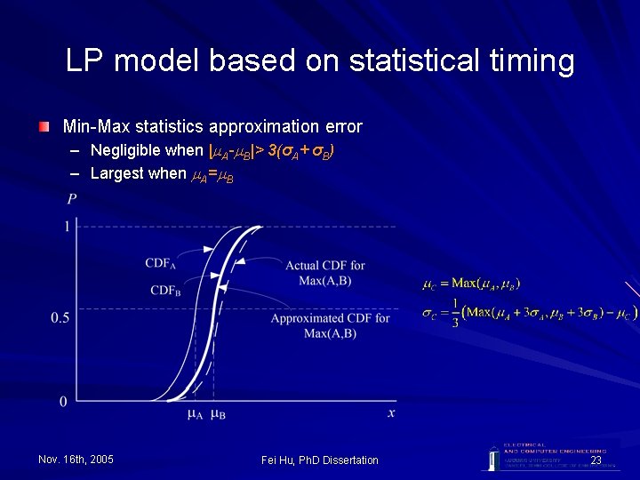 LP model based on statistical timing Min-Max statistics approximation error – Negligible when |