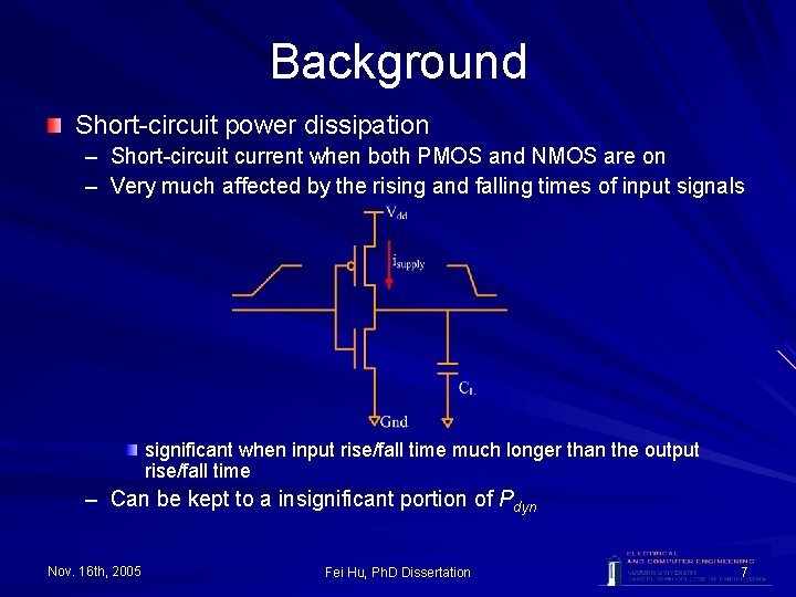 Background Short-circuit power dissipation – Short-circuit current when both PMOS and NMOS are on
