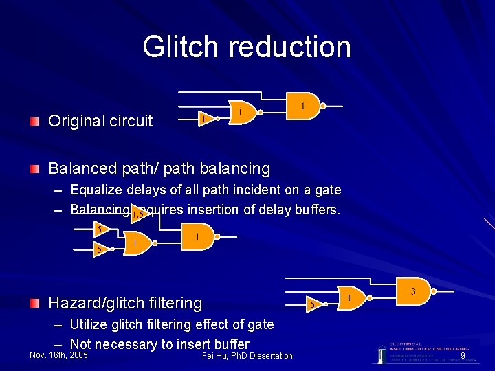 Glitch reduction Original circuit Balanced path/ path balancing – Equalize delays of all path