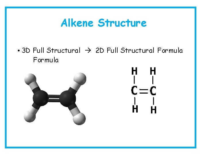 Alkene Structure • 3 D Full Structural 2 D Full Structural Formula 