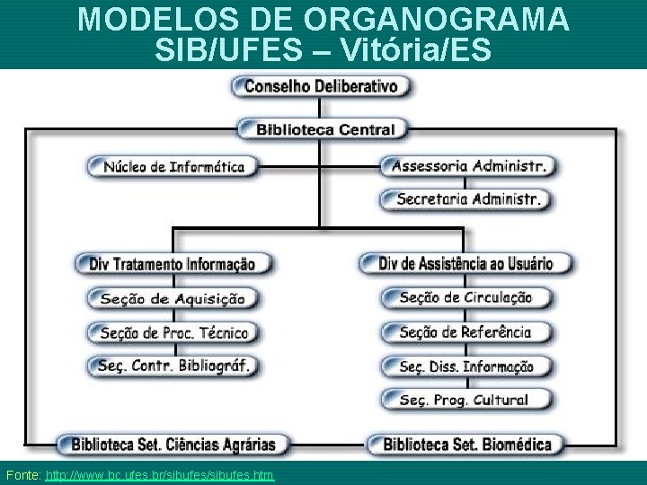 MODELOS DE ORGANOGRAMA SIB/UFES – Vitória/ES Fonte: http: //www. bc. ufes. br/sibufes. htm 