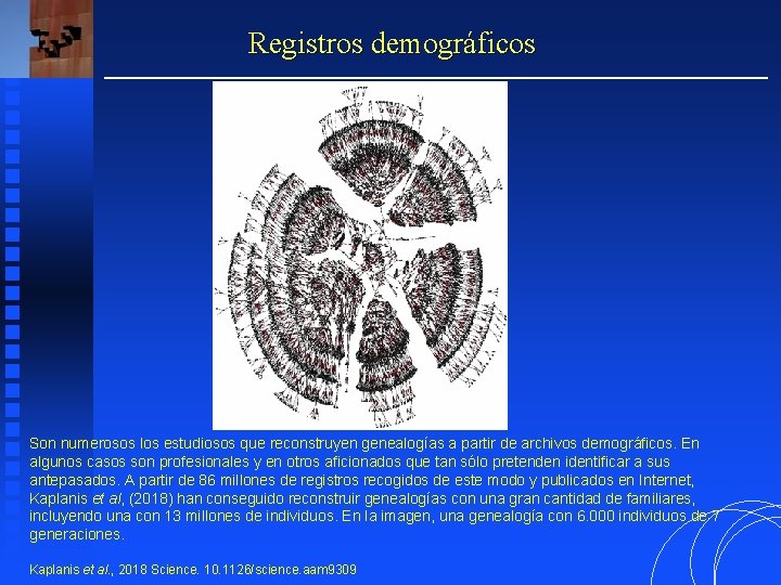 Registros demográficos Son numerosos los estudiosos que reconstruyen genealogías a partir de archivos demográficos.