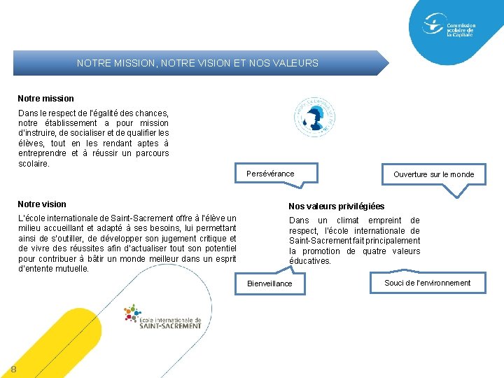 NOTRE MISSION, NOTRE VISION ET NOS VALEURS Notre mission Dans le respect de l’égalité
