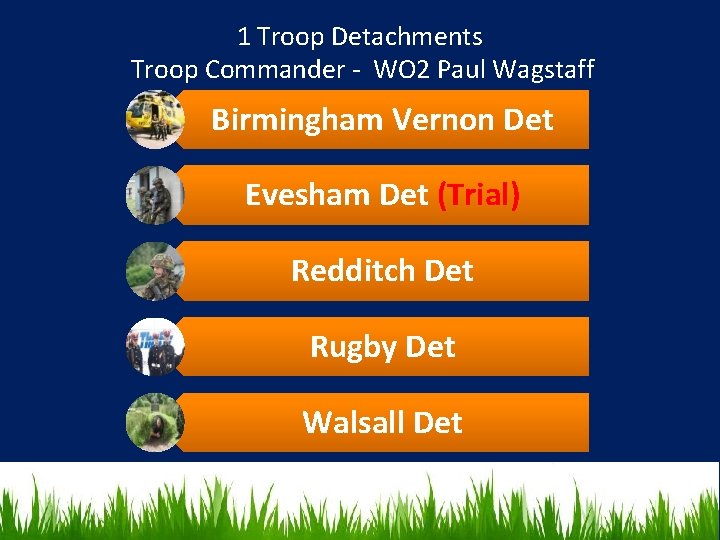 1 Troop Detachments Troop Commander - WO 2 Paul Wagstaff Birmingham Vernon Det Evesham