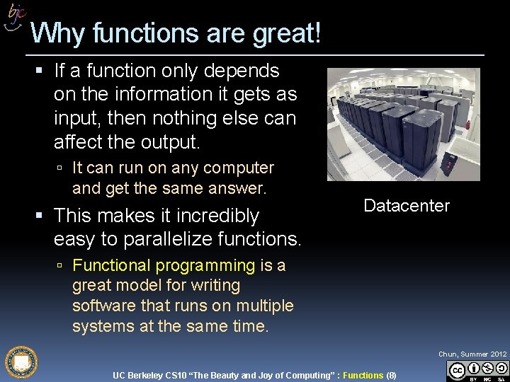 Why functions are great! If a function only depends on the information it gets