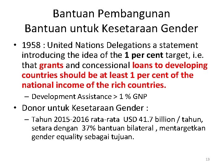 Bantuan Pembangunan Bantuan untuk Kesetaraan Gender • 1958 : United Nations Delegations a statement Bantuan Pembangunan Bantuan untuk Kesetaraan Gender • 1958 : United Nations Delegations a statement