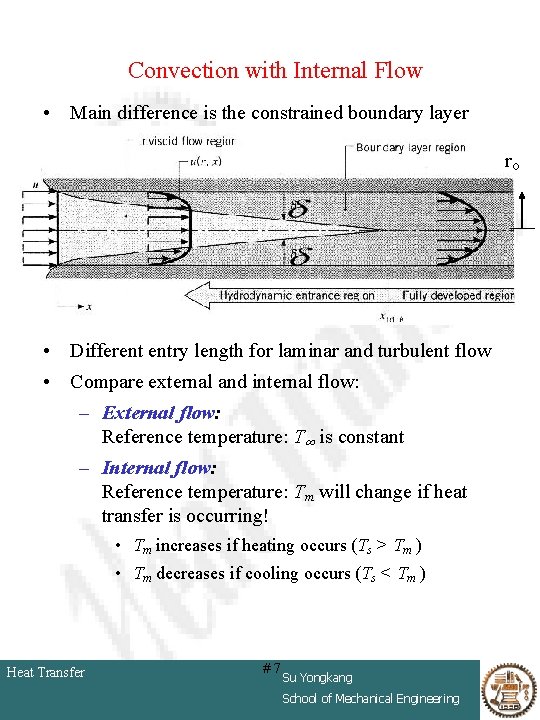 Convection with Internal Flow • Main difference is the constrained boundary layer ro •