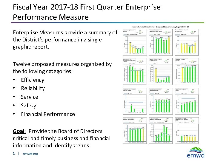 Fiscal Year 2017 -18 First Quarter Enterprise Performance Measure Enterprise Measures provide a summary