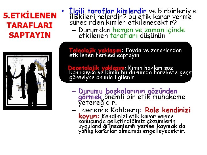  • İlgili taraflar kimlerdir ve birbirleriyle 5. ETKİLENEN ilişkileri nelerdir? bu etik karar