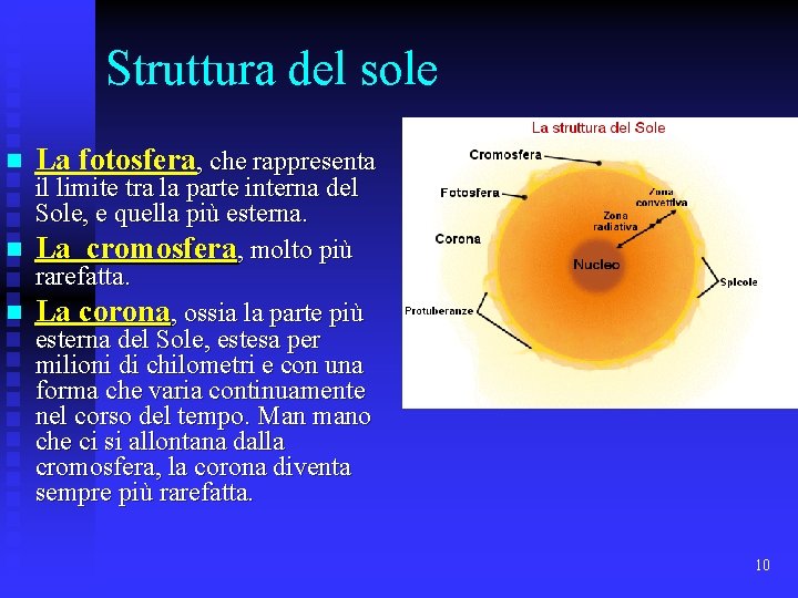 Struttura del sole n La fotosfera, che rappresenta il limite tra la parte interna