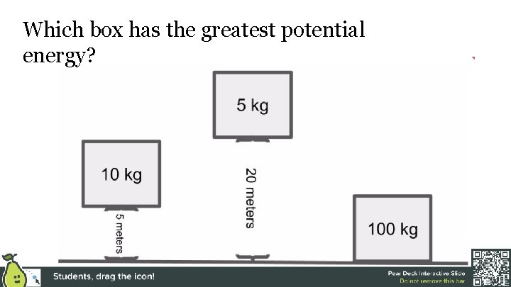 Which box has the greatest potential energy? 