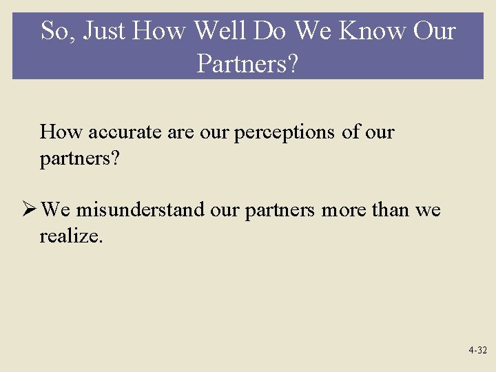 So, Just How Well Do We Know Our Partners? How accurate are our perceptions