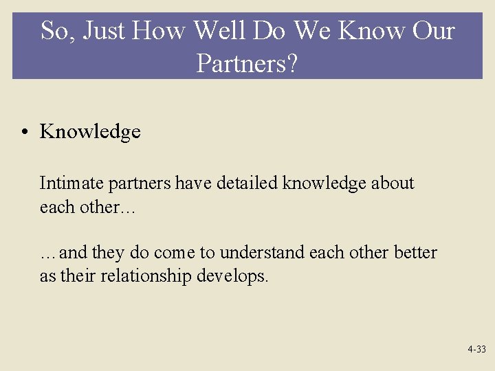 So, Just How Well Do We Know Our Partners? • Knowledge Intimate partners have