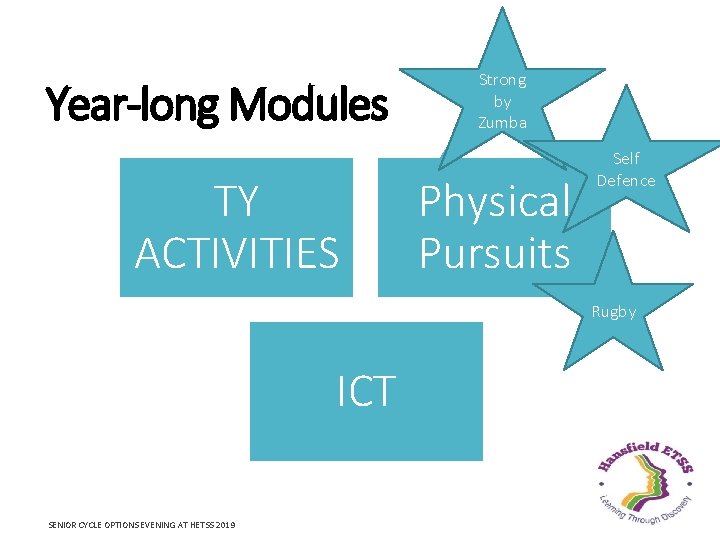 Year-long Modules TY ACTIVITIES Strong by Zumba Physical Pursuits Self Defence Rugby ICT SENIOR