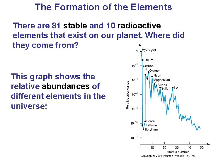 The Formation of the Elements There are 81 stable and 10 radioactive elements that