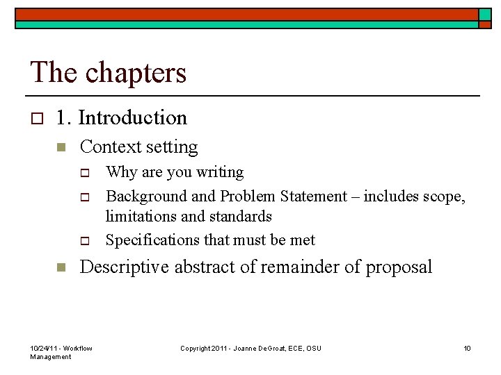 The chapters o 1. Introduction n Context setting o o o n Why are