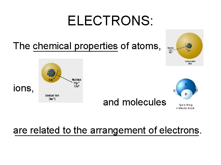 ELECTRONS: The chemical properties of atoms, ions, and molecules are related to the arrangement