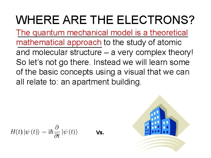 WHERE ARE THE ELECTRONS? The quantum mechanical model is a theoretical mathematical approach to