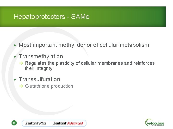 Hepatoprotectors - SAMe • Most important methyl donor of cellular metabolism • Transmethylation à