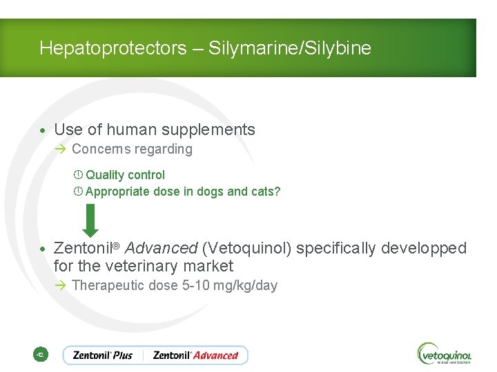 Hepatoprotectors – Silymarine/Silybine • Use of human supplements à Concerns regarding » Quality control