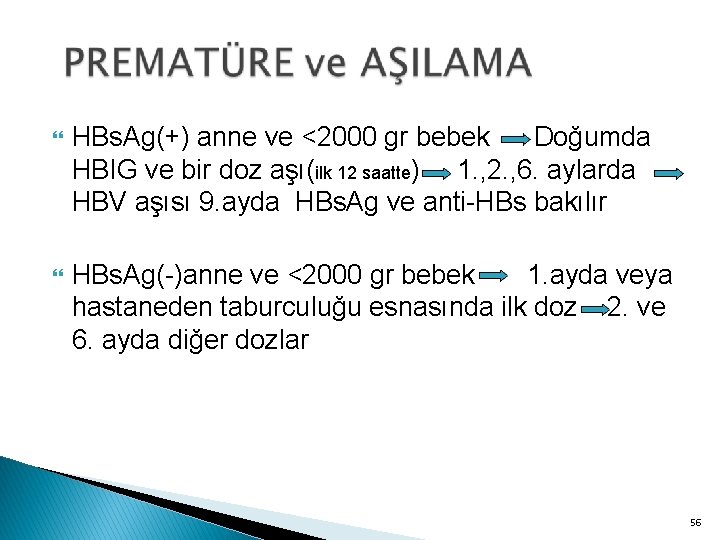  HBs. Ag(+) anne ve <2000 gr bebek Doğumda HBIG ve bir doz aşı(ilk