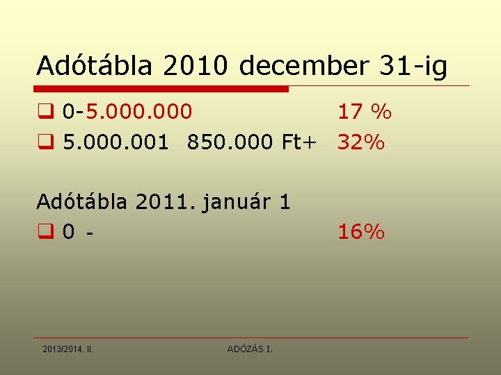 Adótábla 2010 december 31 -ig q 0 -5. 000 17 % q 5. 000.