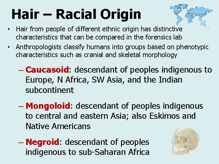 Hair – Racial Origin • Hair from people of different ethnic origin has distinctive Hair – Racial Origin • Hair from people of different ethnic origin has distinctive