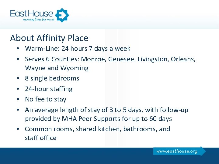 About Affinity Place • Warm-Line: 24 hours 7 days a week • Serves 6