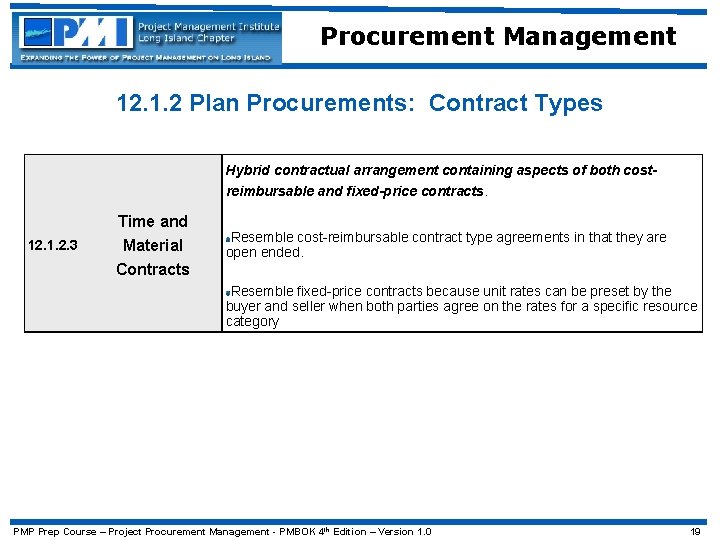 Procurement Management 12. 1. 2 Plan Procurements: Contract Types Hybrid contractual arrangement containing aspects