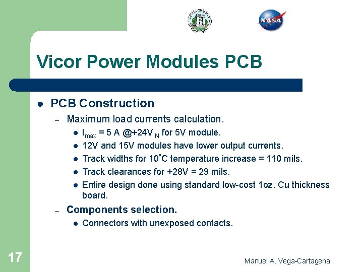 Vicor Power Modules PCB l PCB Construction – Maximum load currents calculation. l Imax