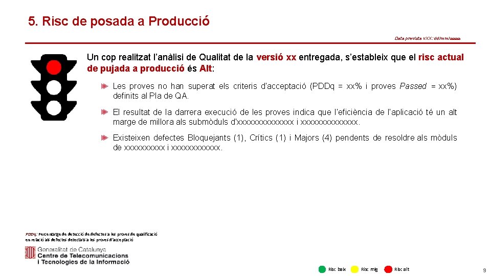 5. Risc de posada a Producció Data prevista v. XX: dd/mm/aaaa Un cop realitzat