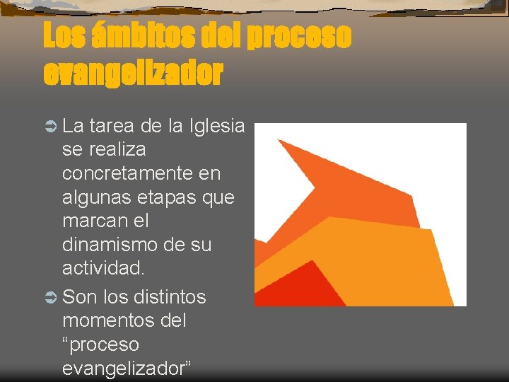 Los ámbitos del proceso evangelizador Ü La tarea de la Iglesia se realiza concretamente Los ámbitos del proceso evangelizador Ü La tarea de la Iglesia se realiza concretamente