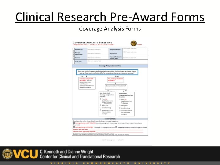 Clinical Research Pre-Award Forms Coverage Analysis Forms 