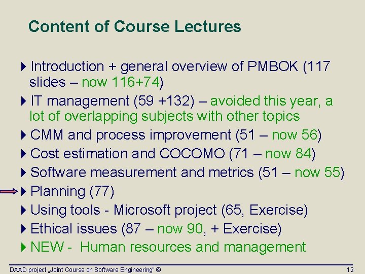 Content of Course Lectures 4 Introduction + general overview of PMBOK (117 slides – Content of Course Lectures 4 Introduction + general overview of PMBOK (117 slides –