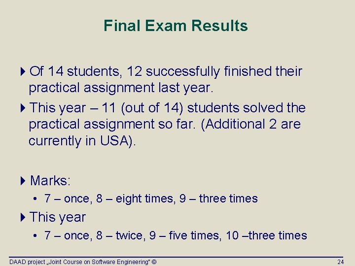 Final Exam Results 4 Of 14 students, 12 successfully finished their practical assignment last Final Exam Results 4 Of 14 students, 12 successfully finished their practical assignment last