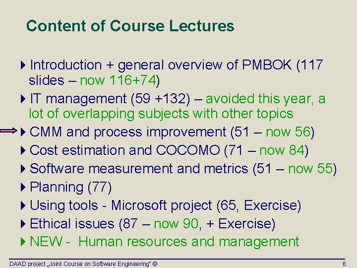 Content of Course Lectures 4 Introduction + general overview of PMBOK (117 slides – Content of Course Lectures 4 Introduction + general overview of PMBOK (117 slides –