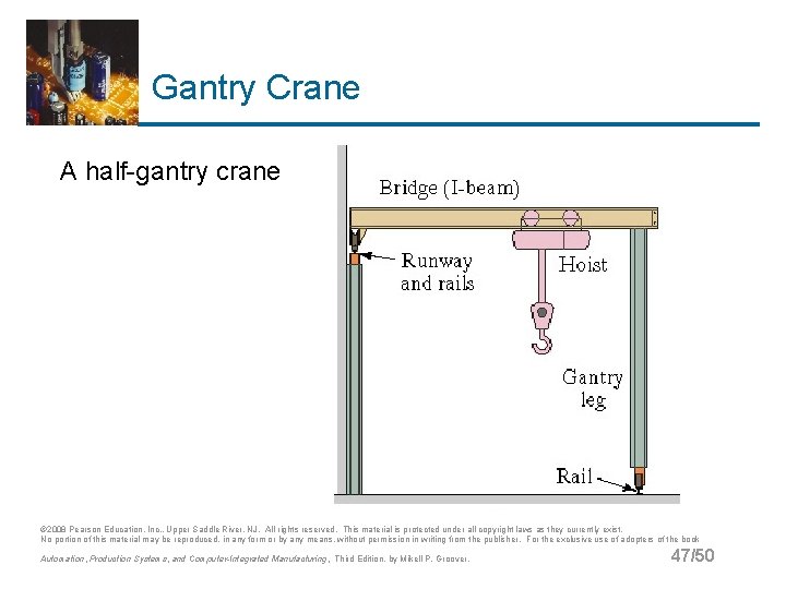 Gantry Crane A half-gantry crane © 2008 Pearson Education, Inc. , Upper Saddle River,