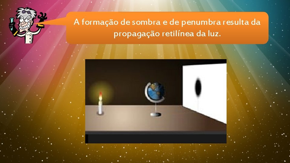 A formação de sombra e de penumbra resulta da propagação retilínea da luz. 