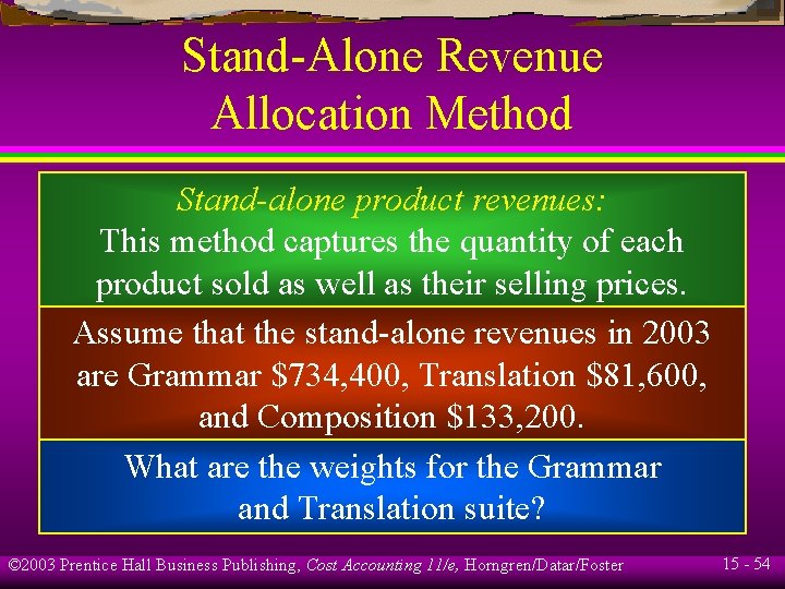 Stand-Alone Revenue Allocation Method Stand-alone product revenues: This method captures the quantity of each