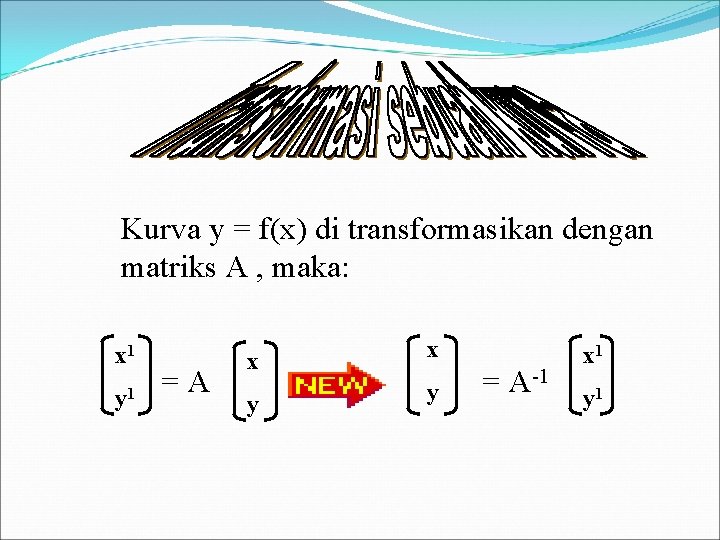 Kurva y = f(x) di transformasikan dengan matriks A , maka: x 1 y