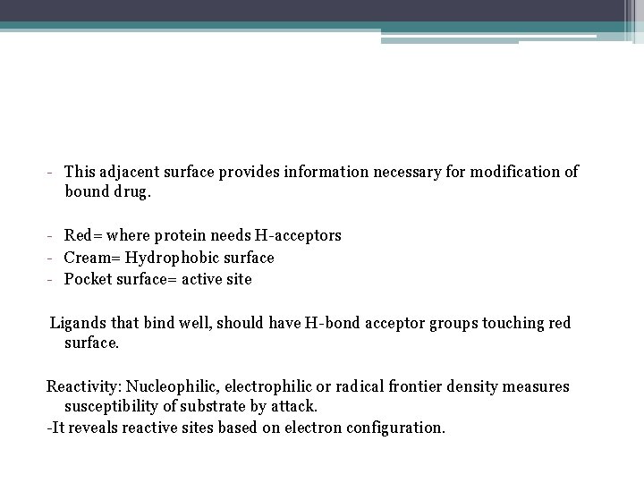 - This adjacent surface provides information necessary for modification of bound drug. - Red=