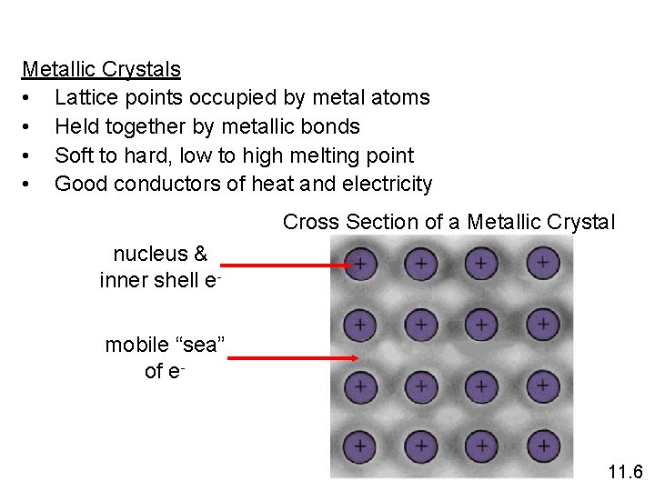 Metallic Crystals • Lattice points occupied by metal atoms • Held together by metallic