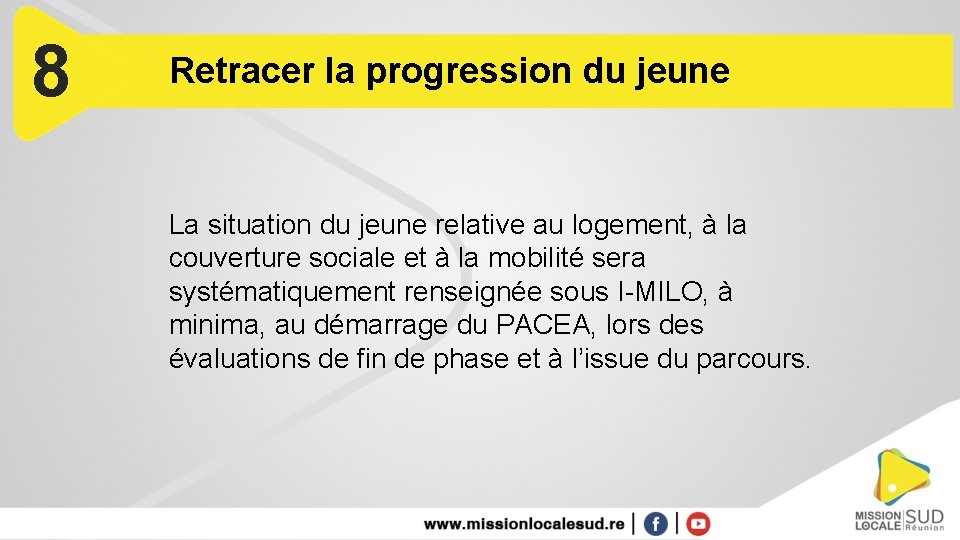 8 Retracer la progression du jeune La situation du jeune relative au logement, à