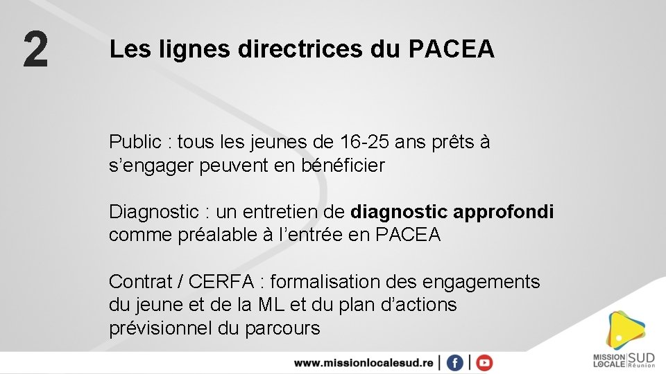 2 Les lignes directrices du PACEA Public : tous les jeunes de 16 -25